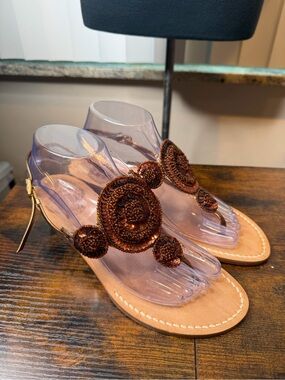 Laconchiglia Positano Brown/Copper Leather Beaded Sandals Size 39/US 8.5-9